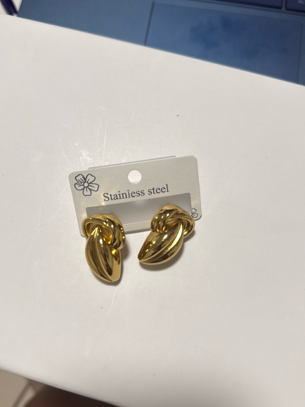 Gold Knot Drop Stainless Steel Earrings